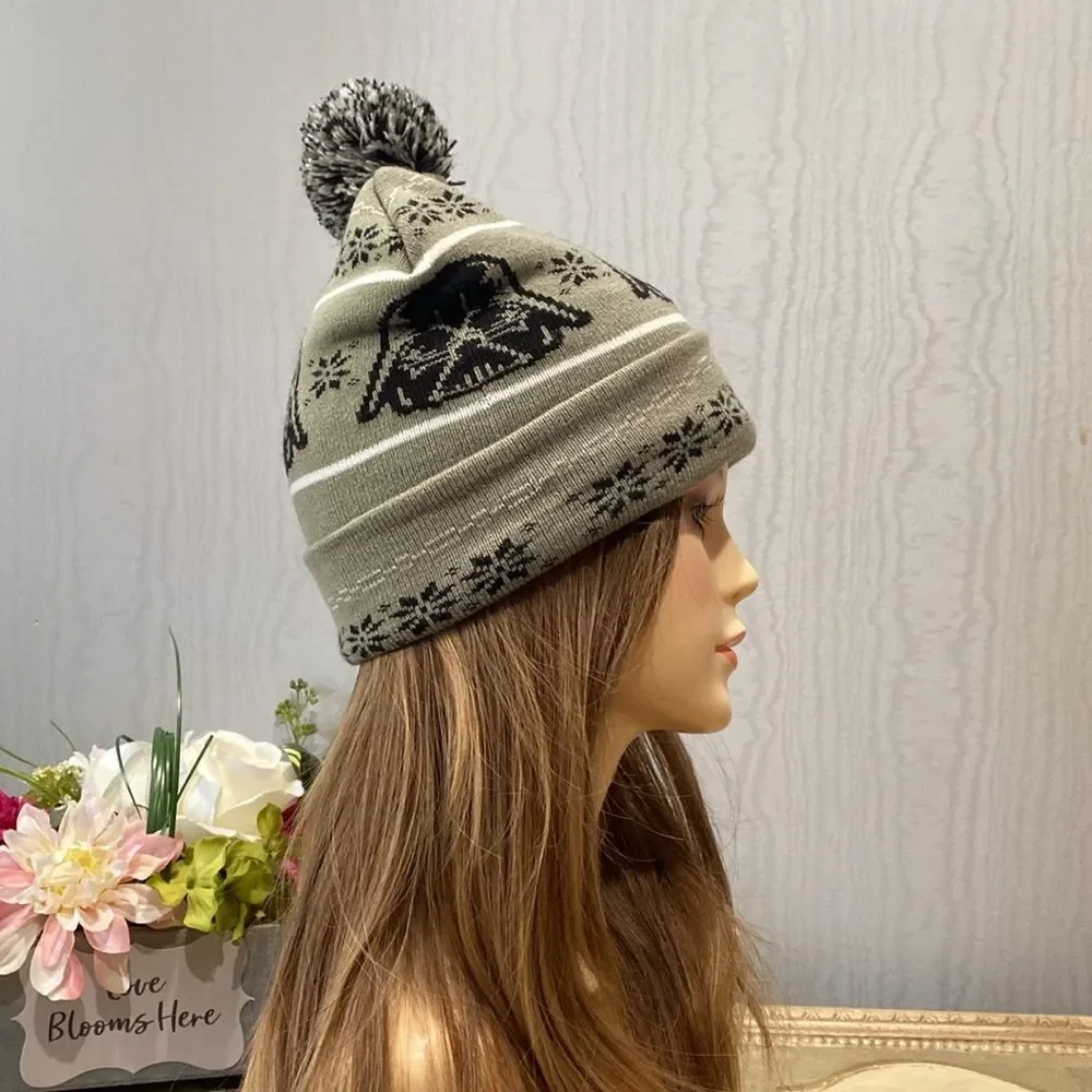 Star Wars Darth Vader Fair Isle Pom Beanie Cap Grey Black OSFM